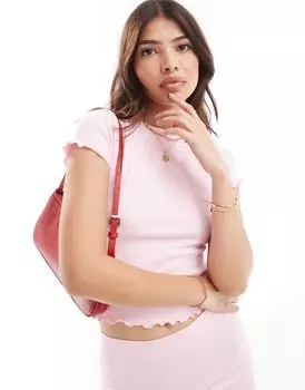 Светло-розовая бесшовная футболка с узором салатового края ASOS DESIGN