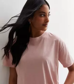 Светло-розовая хлопковая футболка свободного кроя New Look, розовый