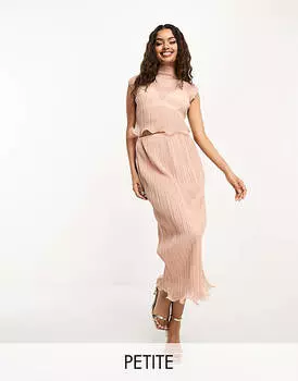 Светло-розовая плиссированная юбка миди с салатовым краем River Island Petite