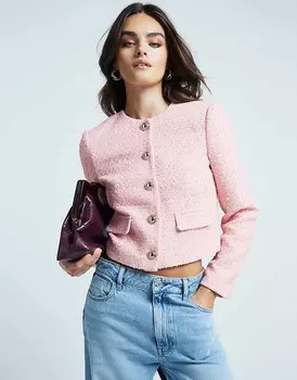 Светло-розовая укороченная куртка-букле River Island
