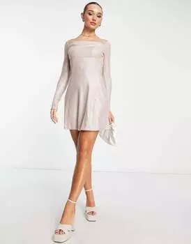 Светло-розовое мини-платье в стиле диско River Island с овальным вырезом