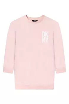 Светло-розовое платье с длинными рукавами и логотипом DKNY, розовый