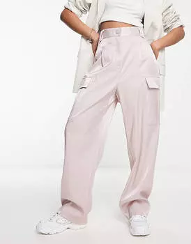 Светло-розовые атласные брюки в стиле милитари River Island