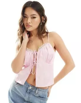 Светло-розовый атласный топ с разрезом спереди ASOS DESIGN