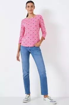 Светло-розовый хлопковый топ в полоску от бренда в повседневном трикотажном стиле Crew Clothing Company, розовый