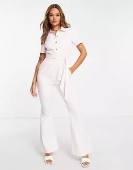 Светло-розовый расклешенный комбинезон в стиле 70-х ASOS DESIGN twill