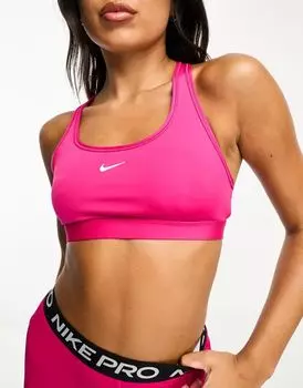 Светло-розовый спортивный бюстгальтер с легкой поддержкой Nike Swoosh Dri-FIT