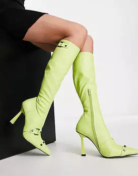 Светло-салатовые ботинки на двух каблуках с фурнитурой ASOS DESIGN Cannes