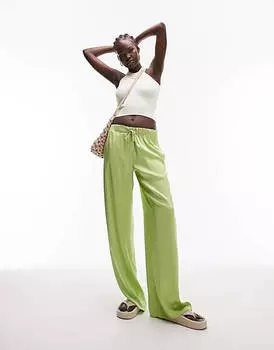 Светло-салатовые брюки широкого кроя с атласным шнурком Topshop Tall