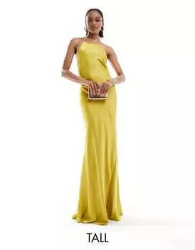 Светло-сатиновое платье макси TFNC Bridesmaids Tall с завязкой на спине и пуговицами