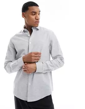 Светло-серая элегантная льняная рубашка ASOS DESIGN