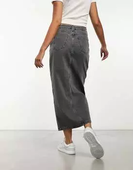 Светло-серая джинсовая макси-юбка New Look с разрезом спереди