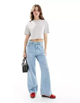 Светло-серая футболка короткого кроя Pimkie