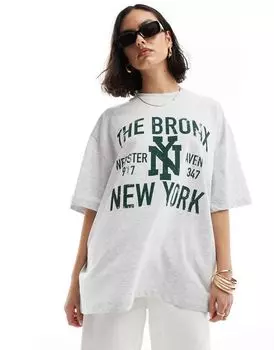 Светло-серая футболка оверсайз с надписью «The Bronx» ASOS DESIGN
