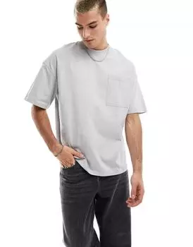 Светло-серая футболка оверсайз с нагрудным карманом Jack & Jones