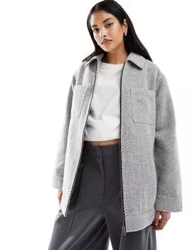 Светло-серая куртка с узором «елочка» ASOS DESIGN