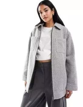 Светло-серая куртка с высоким воротником и узором «елочка» ASOS