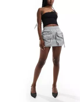 Светло-серая мини-юбка карго с карманами Urban Revivo