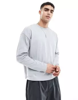 Светло-серая объемная футболка свободного кроя с длинными рукавами ASOS DESIGN Essential плотностью 240 г/м