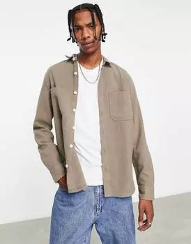 Светло-серая шерстяная верхняя рубашка ASOS DESIGN