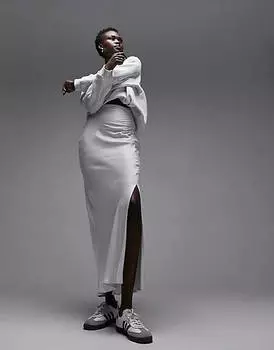 Светло-серая юбка макси со сборками по бокам Topshop Tall