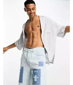 Светло-серая удлиненная вискозная рубашка для боулинга с приспущенными плечами ASOS DESIGN