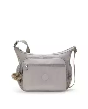 Светло-серая женская сумка через плечо Kipling среднего размера с регулируемым ремешком