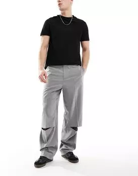 Светло-серые элегантные широкие брюки с разрезами на коленях ASOS DESIGN