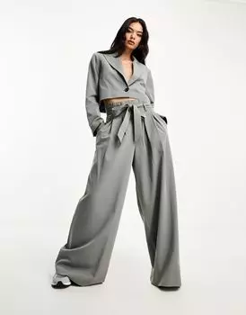 Светло-серые брюки-мешок с поясом ASOS DESIGN — часть комплекта