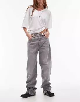 Светло-серые джинсы оверсайз прямого кроя Mango