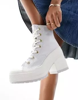 Светло-серые кроссовки Converse Chuck 70 De Luxe на каблуке с декоративной строчкой