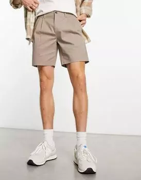 Светло-серые плиссированные шорты средней длины ASOS DESIGN