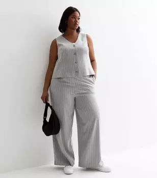 Светло-серые широкие брюки в полоску Curves New Look, светло-серый