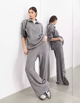 Светло-серые трикотажные широкие брюки в рубчик ASOS EDITION