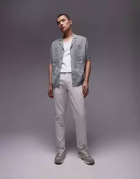 Светло-серые зауженные джинсы Topman
