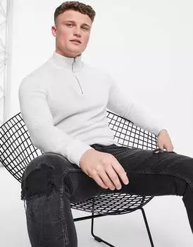 Светло-серый хлопковый джемпер средней плотности ASOS DESIGN с молнией до половины ASOS DESIGN