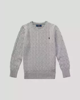 Светло-серый хлопковый свитер косой вязки для мальчика Polo Ralph Lauren, светло-серый