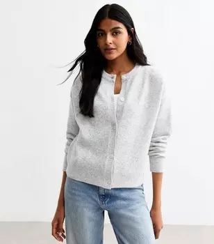 Светло-серый кардиган мягкой вязки с круглым вырезом New Look, бледно-серый