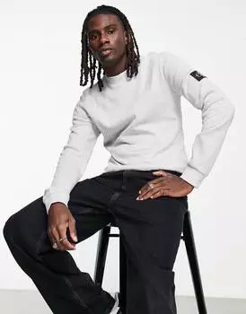 Светло-серый меланжевый вафельный топ с длинными рукавами и логотипом Calvin Klein Jeans