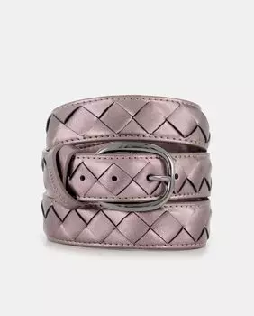 Светло-серый плетеный ремень с круглой пряжкой Tintoretto, светло-серый