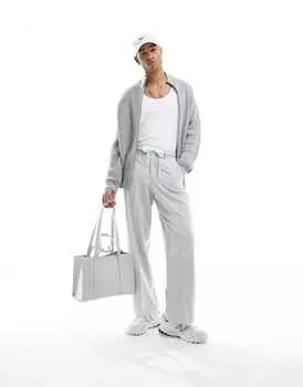 Светло-серый свободный джемпер на молнии в рубчик ASOS DESIGN