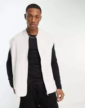 Светло-серый свободный жилет в рубчик на молнии на молнии ASOS