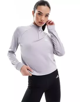 Светло-серый топ на молнии 1/4 adidas Training Hyperglam