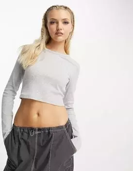 Светло-серый укороченный топ в рубчик JJXX Feline