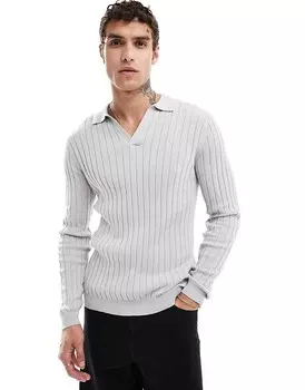 Светло-серый вязаный свитер с вырезом в рубчик ASOS DESIGN Essential