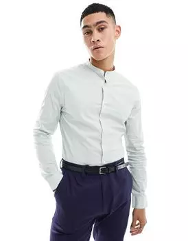 Светло-шалфейная рубашка скинни с воротником-дедушкой ASOS DESIGN