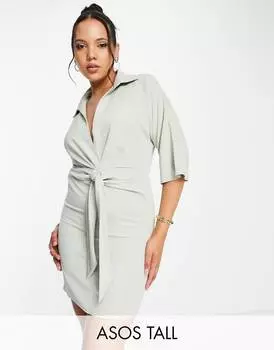 Светло-шалфейное платье мини с воротником и узлом ASOS DESIGN Tall