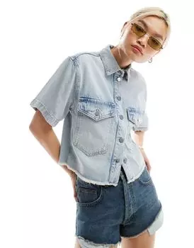 Светло-синяя укороченная джинсовая рубашка свободного кроя AllSaints Tove