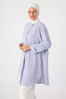 Светло-сиреневая складная детальная туника с великолепным воротником и разрезом на рукавах ALL DAY