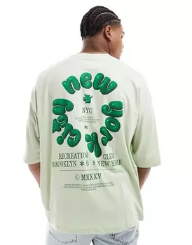 Светло-зеленая футболка oversize ASOS DESIGN с принтом «Нью-Йорк» на спине